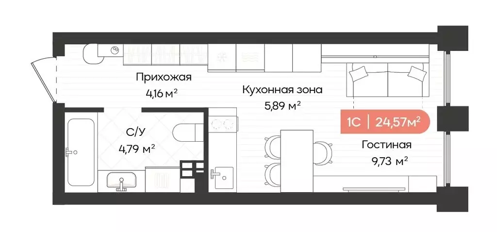 1-комнатная квартира: Новосибирск, Ленинградская улица, 342 (24.63 м) - Фото 0