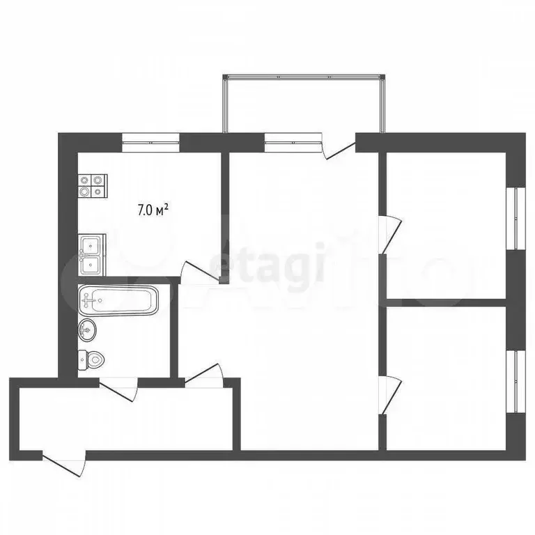 2-к. квартира, 43,2 м, 4/5 эт. - Фото 0
