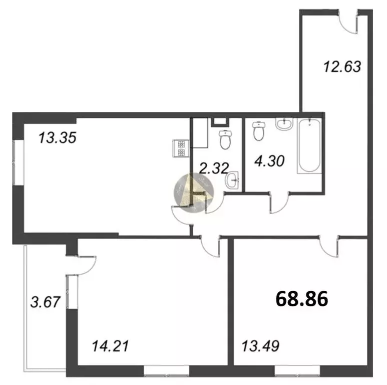 2-комнатная квартира: Санкт-Петербург, улица Чирикова, 5 (68.86 м) - Фото 1