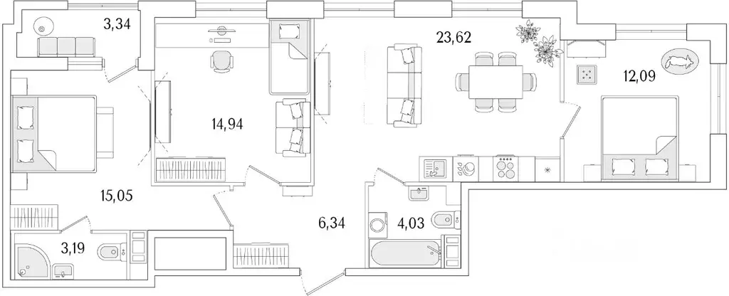 3-к кв. Санкт-Петербург ул. Фучика, 12к2Г1 (80.93 м) - Фото 0