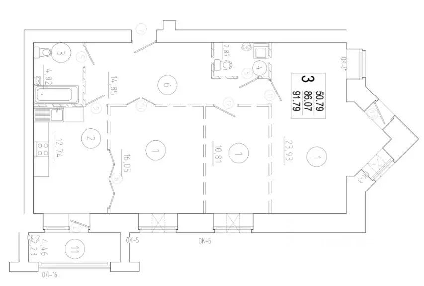 3-к кв. Омская область, Омск Старгород мкр, ул. Нагибина, 44 (91.8 м) - Фото 1