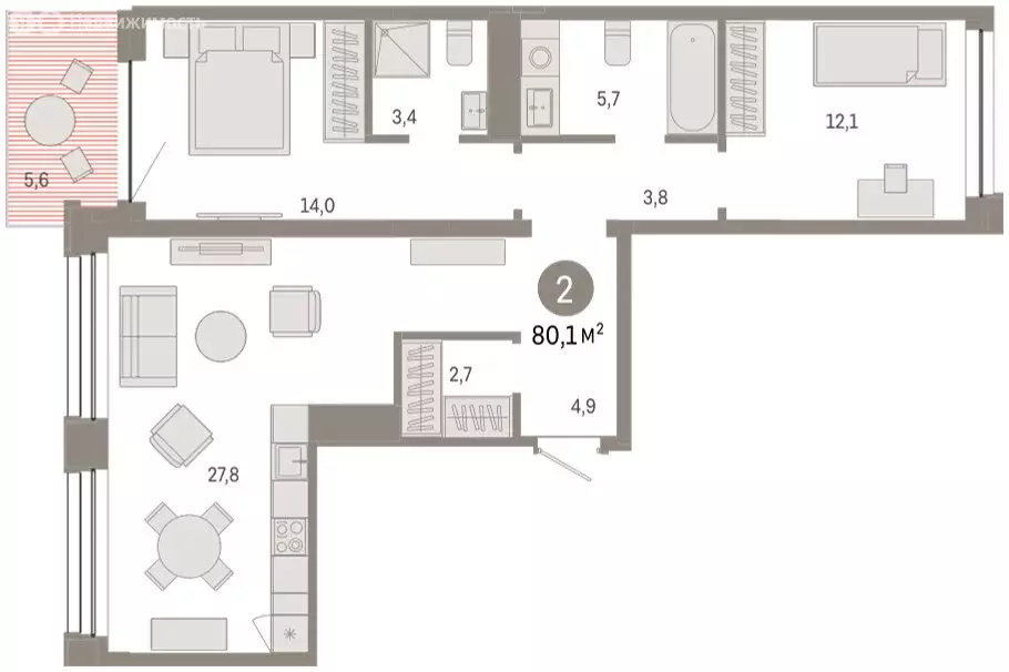 3-комнатная квартира: Тюмень, улица Муравленко, 9к1 (80.09 м) - Фото 2