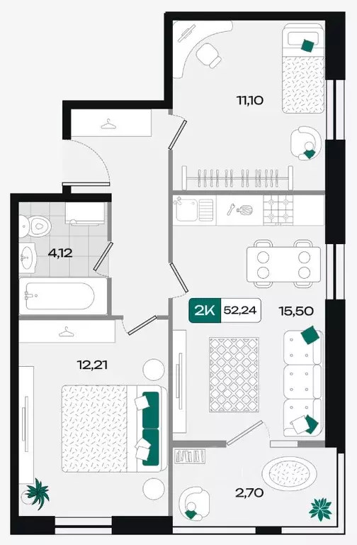 2-к кв. Краснодарский край, Краснодар ул. Николая Огурцова (52.24 м) - Фото 1