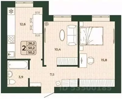 2-к кв. Самарская область, Волжский район, Смышляевка городское ... - Фото 1