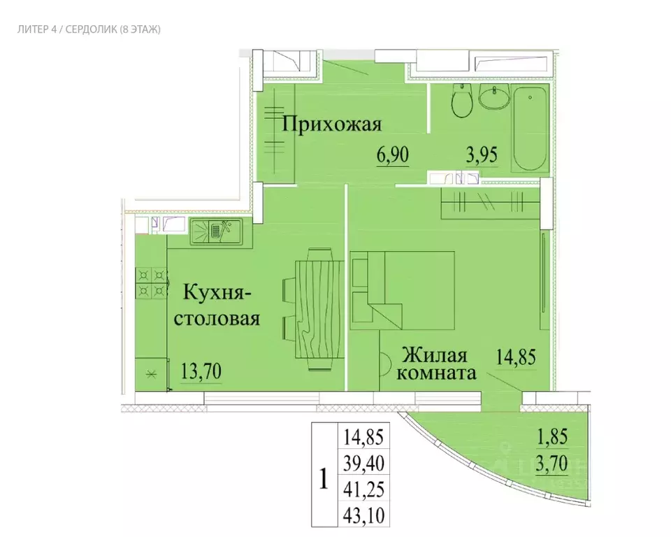 1-к кв. Ивановская область, Иваново Самоцветы мкр,  (43.1 м) - Фото 0