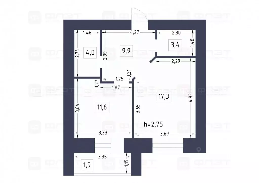 1-к кв. Татарстан, Казань Ягодинская ул., 25 (44.5 м) - Фото 2