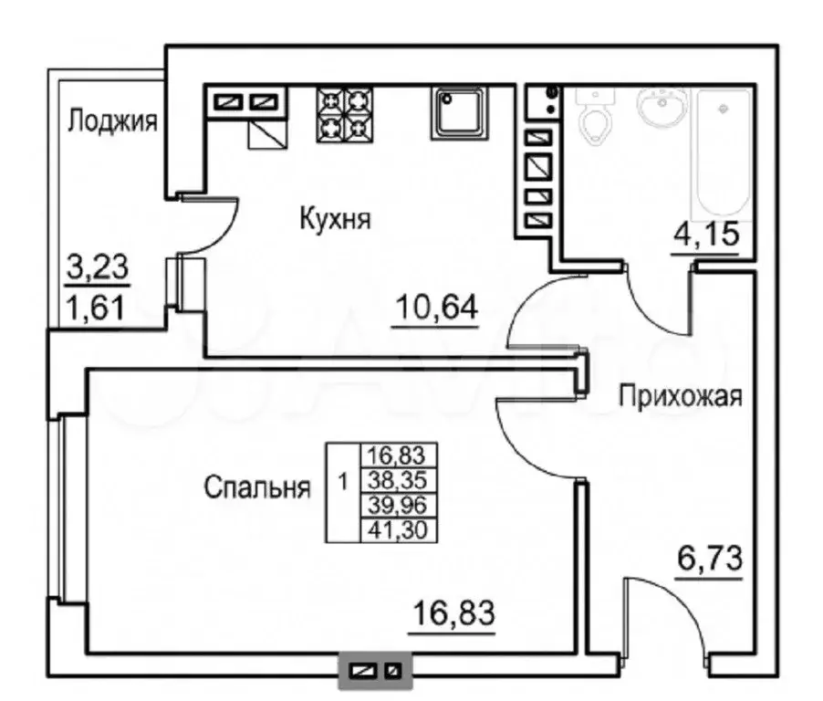 1-к. квартира, 38,6 м, 3/10 эт. - Фото 0