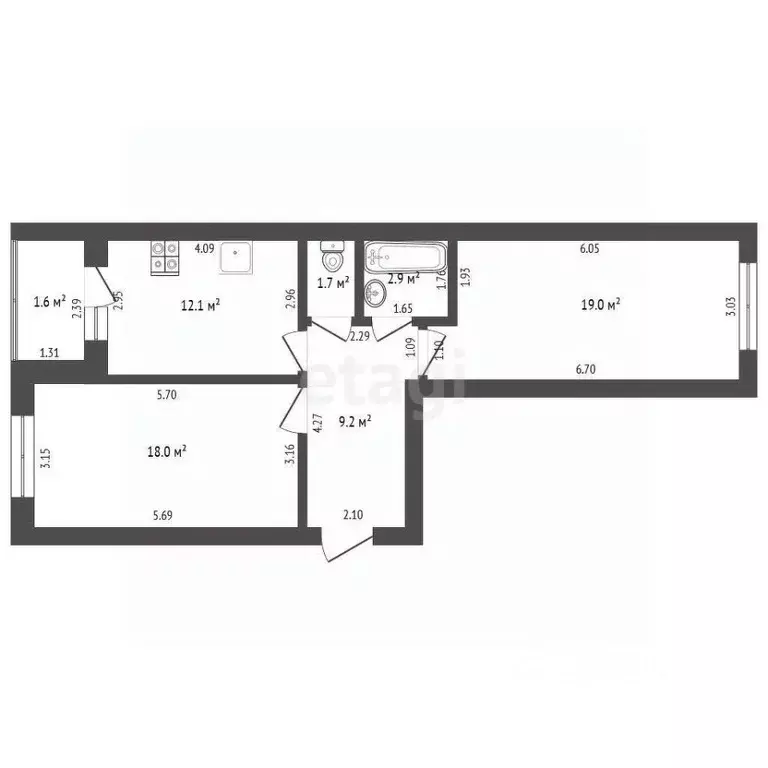 2-к кв. Башкортостан, Стерлитамак ул. Рашита Кудашева, 1 (62.9 м) - Фото 1