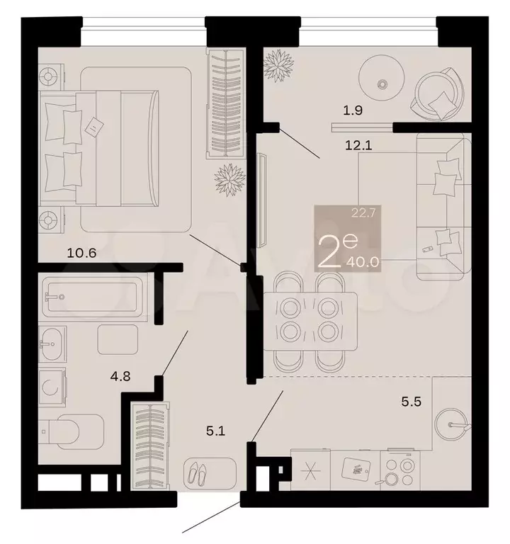 2-к. квартира, 40 м, 7/9 эт. - Фото 0