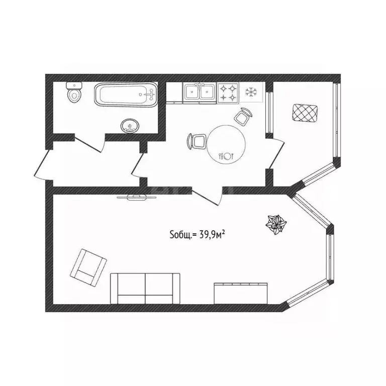 1-к кв. Брянская область, Брянск ул. Комарова, 55 (39.9 м) - Фото 1