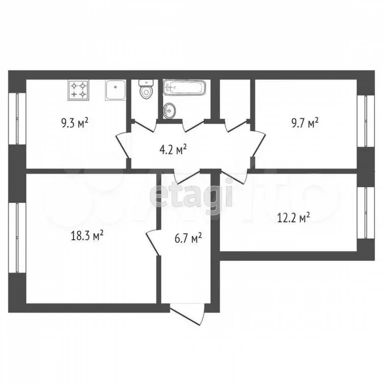 3-к. квартира, 65,4 м, 7/9 эт. - Фото 0