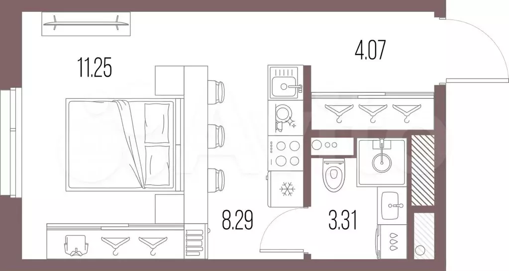 Квартира-студия, 26,9 м, 10/10 эт. - Фото 1