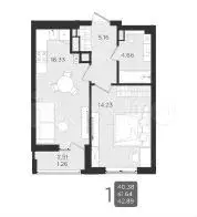 1-к. квартира, 41,7 м, 8/9 эт. - Фото 1