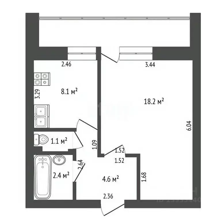 1-к кв. Тюменская область, Тюмень Полевая ул., 27к2 (34.4 м) - Фото 1
