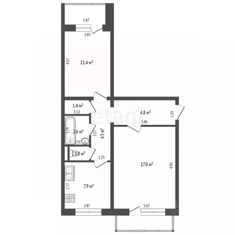 2-к кв. Калининградская область, Калининград Алданская ул., 28 (50.6 ... - Фото 2