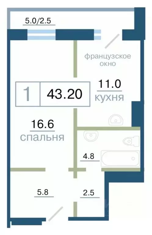 1-к кв. Красноярский край, Красноярск ул. Дубровинского, 110А (43.2 м) - Фото 0