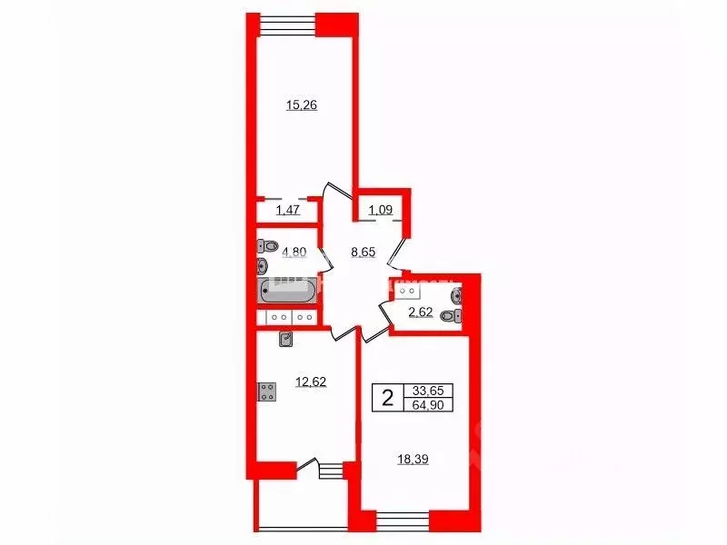 2-к кв. Санкт-Петербург Варшавская ул., 6к1 (64.9 м) - Фото 1