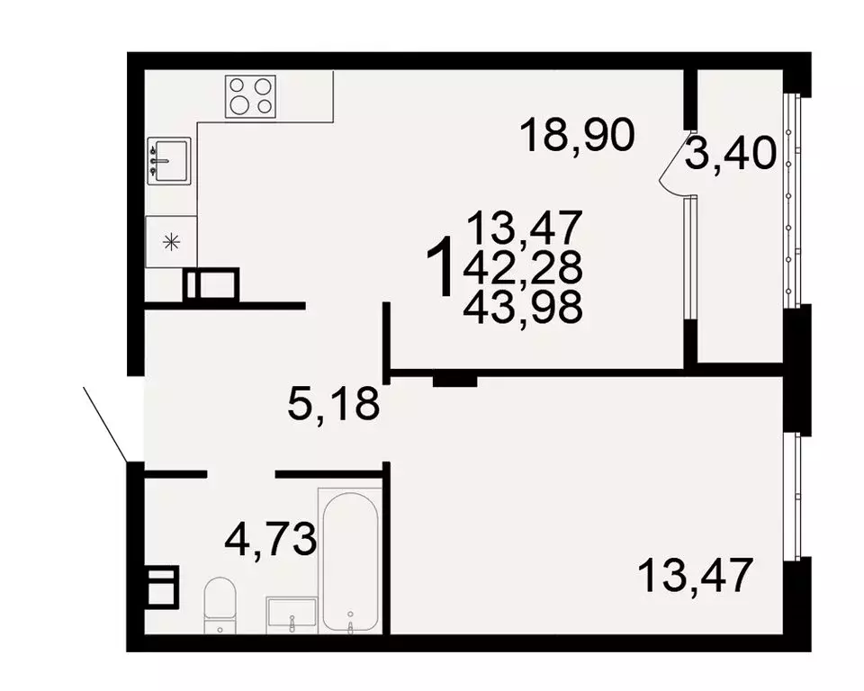 1-комнатная квартира: Тула, жилой комплекс Флагман (43.98 м) - Фото 1