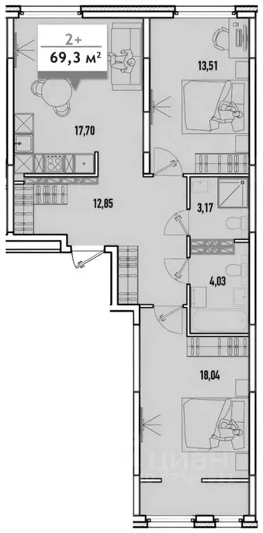 2-к кв. Тюменская область, Тюмень Ставропольская ул., 160/1 (70.0 м) - Фото 1