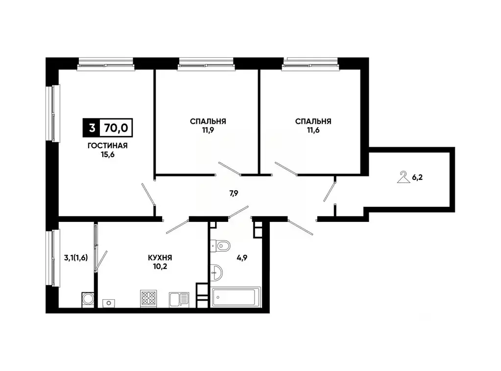 3-к кв. Ставропольский край, Ставрополь ул. Доваторцев, 179Гк1 (70.0 ... - Фото 1