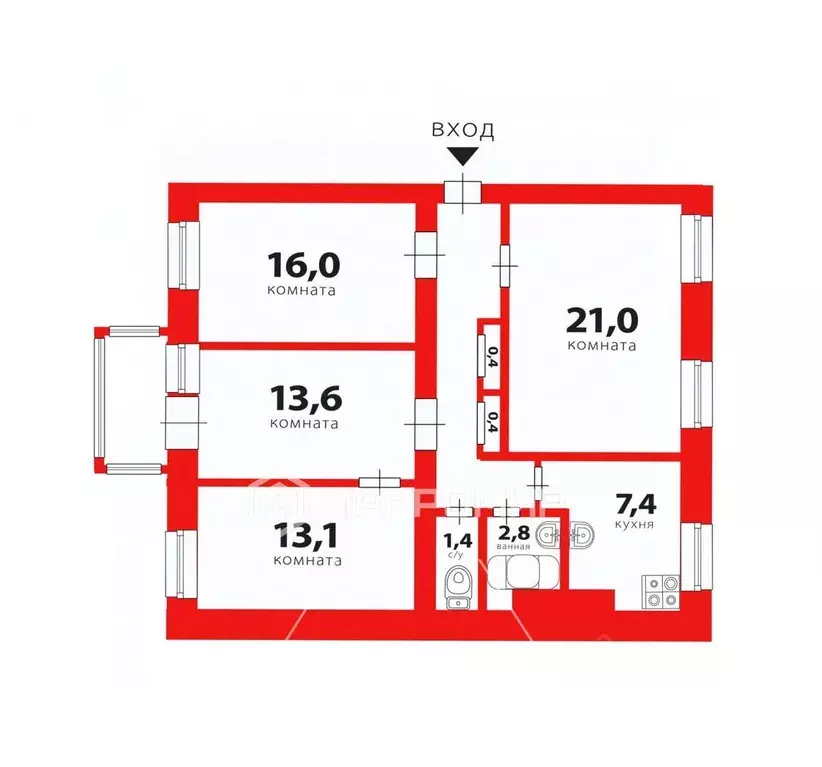 4-к кв. Санкт-Петербург ул. Чехова, 12-16 (86.6 м) - Фото 2
