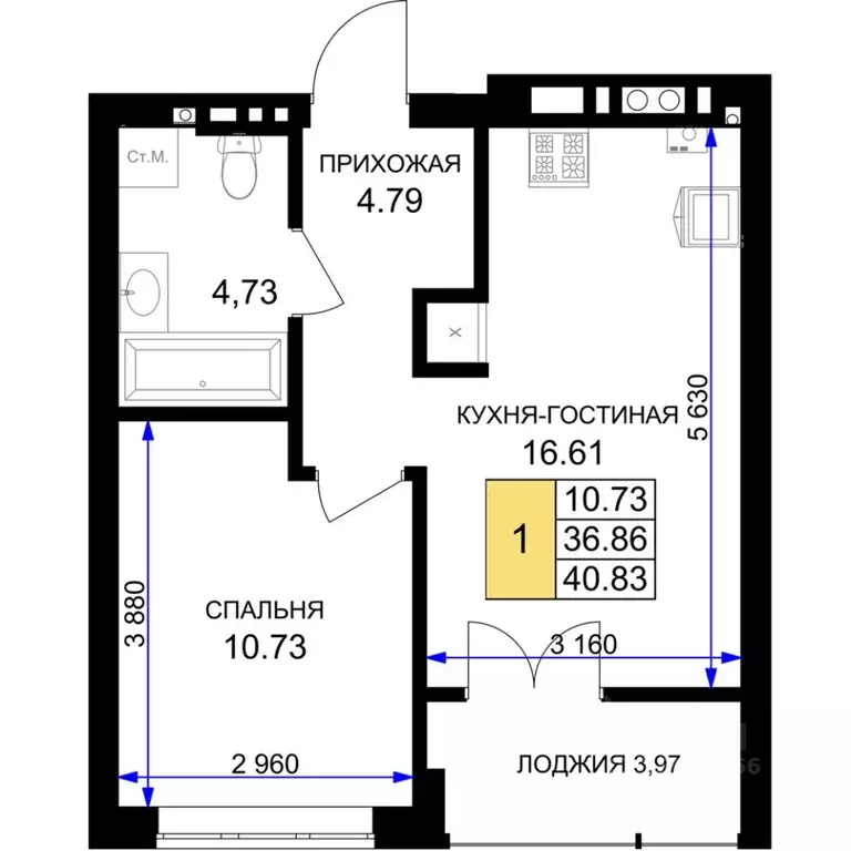 1-к кв. Калининградская область, Гурьевск Включи жилой комплекс (40.83 ... - Фото 0