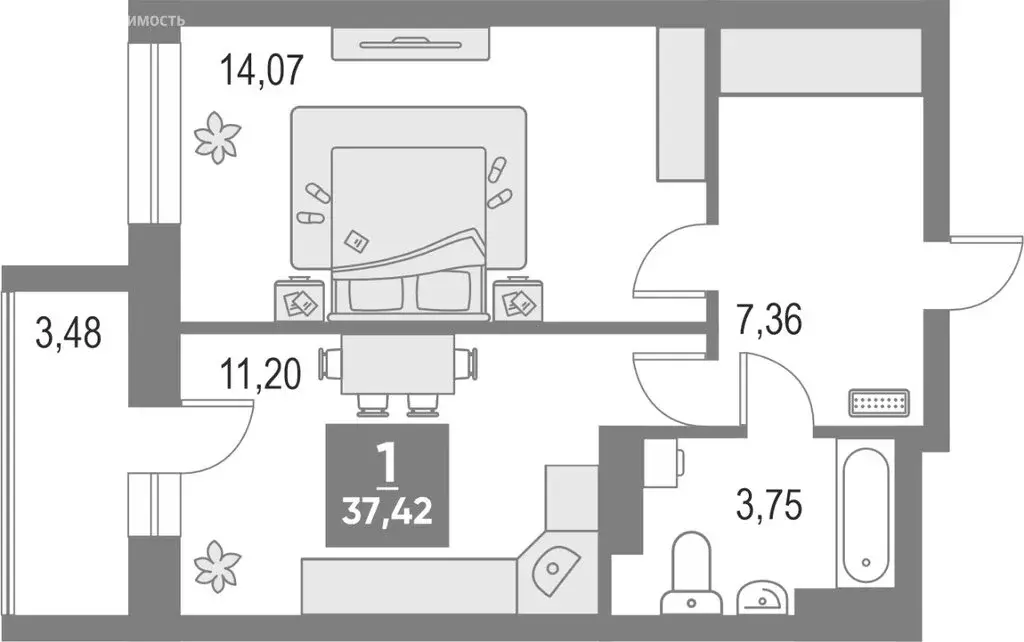 1-комнатная квартира: Киров, улица Рудницкого, 14 (37.42 м) - Фото 1