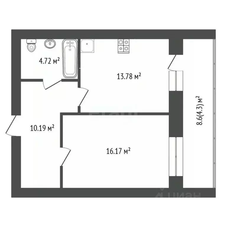 1-к кв. Тамбовская область, Тамбов Свободная ул., 8 (46.6 м) - Фото 2