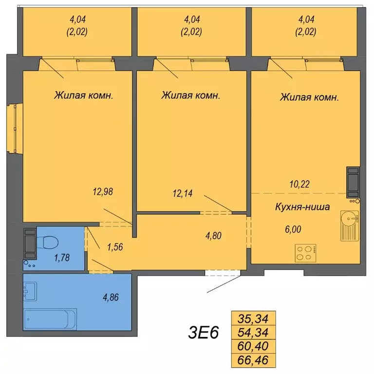 3-к кв. Хабаровский край, Хабаровск Совхозная ул., 73/1 (66.46 м) - Фото 1