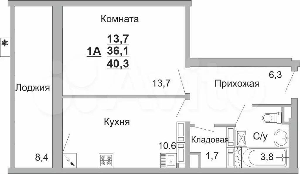 1-к. квартира, 40,3 м, 18/18 эт. - Фото 1