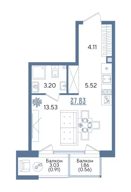 Квартира-студия: Казань, ЖК Авторы на Годовикова (27.83 м) - Фото 2