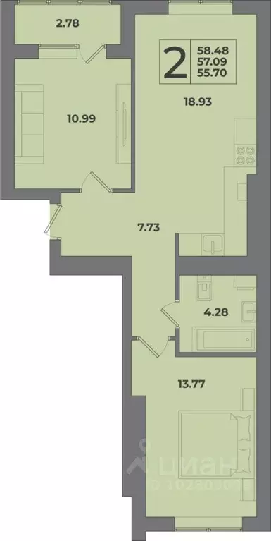 2-к кв. Калининградская область, Калининград Петровский мкр,  (58.48 ... - Фото 1