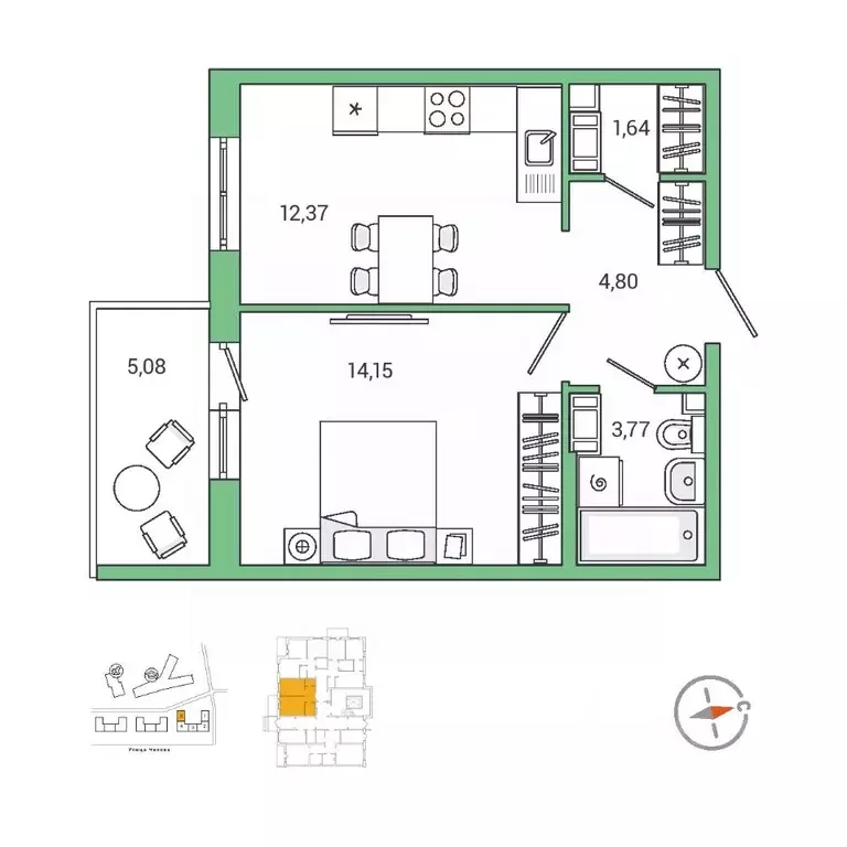 1-к кв. Ленинградская область, Гатчина ул. Чехова, 39к2 (37.5 м) - Фото 1