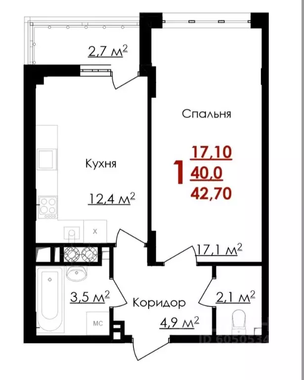 1-к кв. Белгородская область, Белгород ул. Губкина (42.7 м) - Фото 1