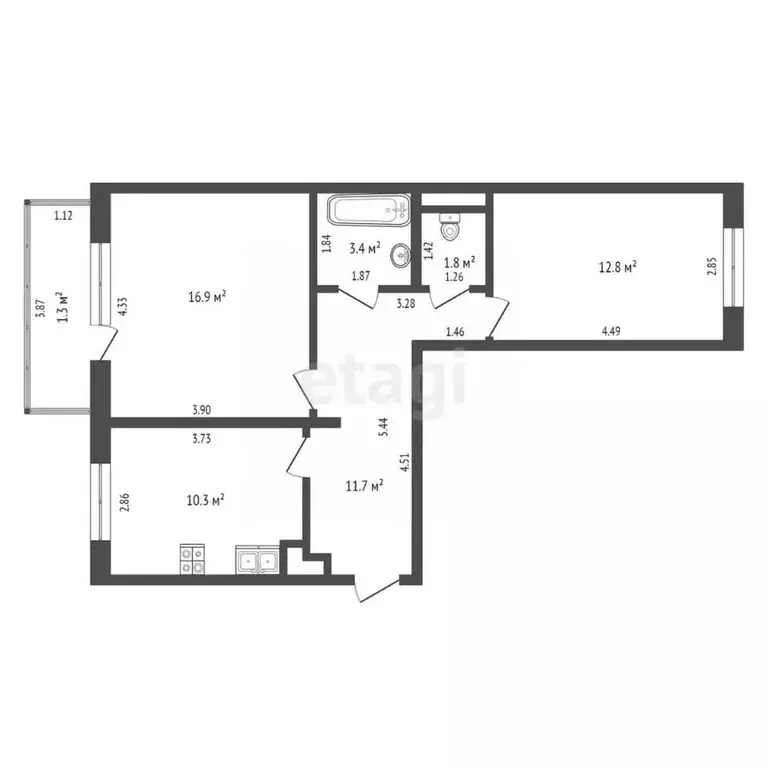 2-к кв. Калининградская область, Калининград Сельма мкр, ул. Петра ... - Фото 2