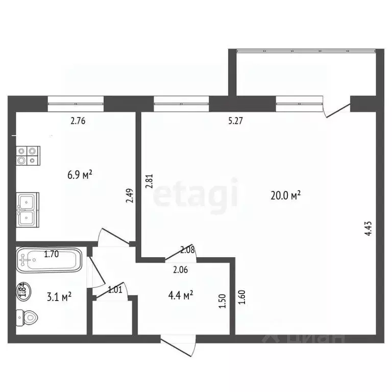 1-к кв. Башкортостан, Стерлитамак ул. Богдана Хмельницкого, 50 (35.0 ... - Фото 2