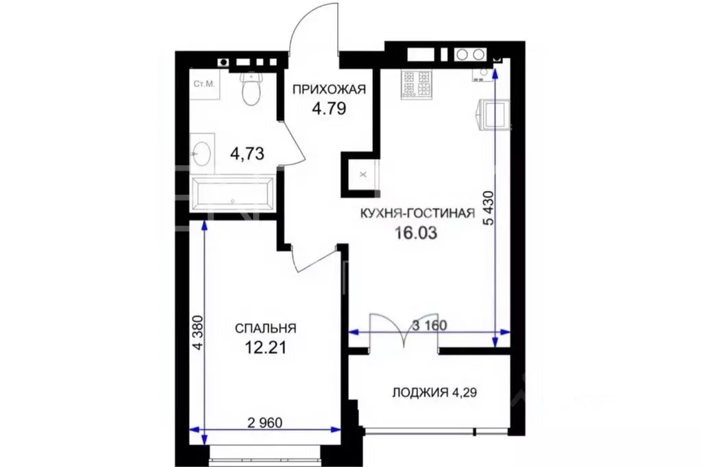 1-к кв. Калининградская область, Гурьевск бул. Пражский, 16 (42.05 м) - Фото 2