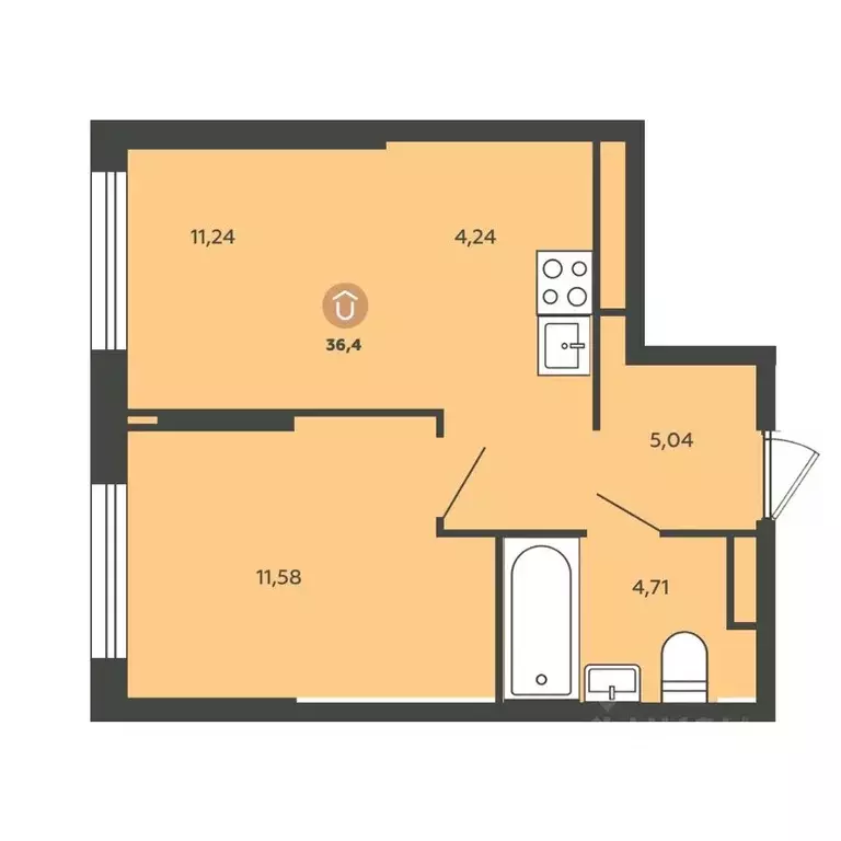 2-к кв. Свердловская область, Екатеринбург тракт Сибирский, 24Д (36.4 ... - Фото 1