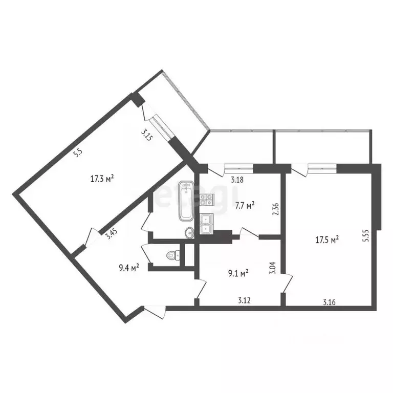 2-к кв. крым, симферополь ул. бела куна (68.0 м) - Фото 0