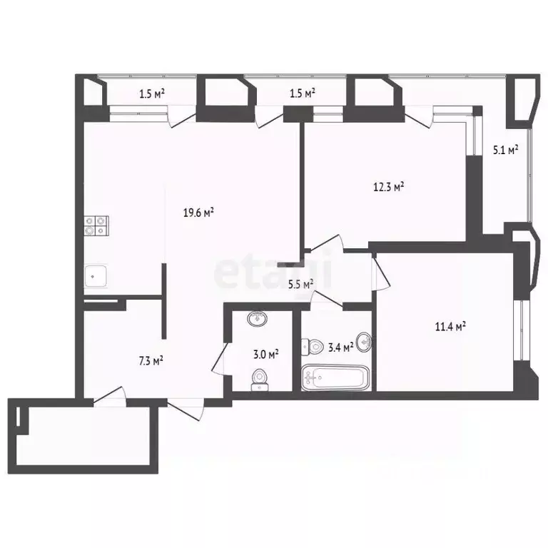 2-к кв. Тюменская область, Тюмень ул. Судостроителей, 48к1 (67.3 м) - Фото 1