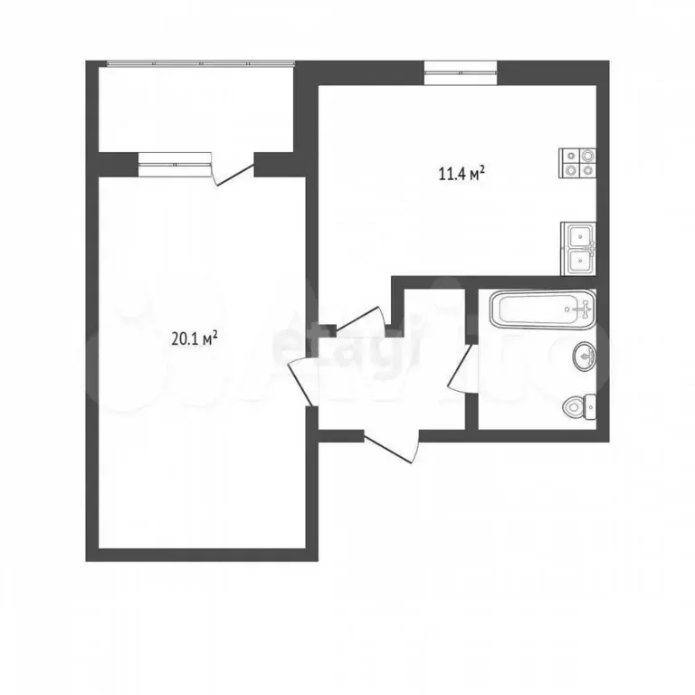 1-к. квартира, 31,5 м, 2/3 эт. - Фото 0