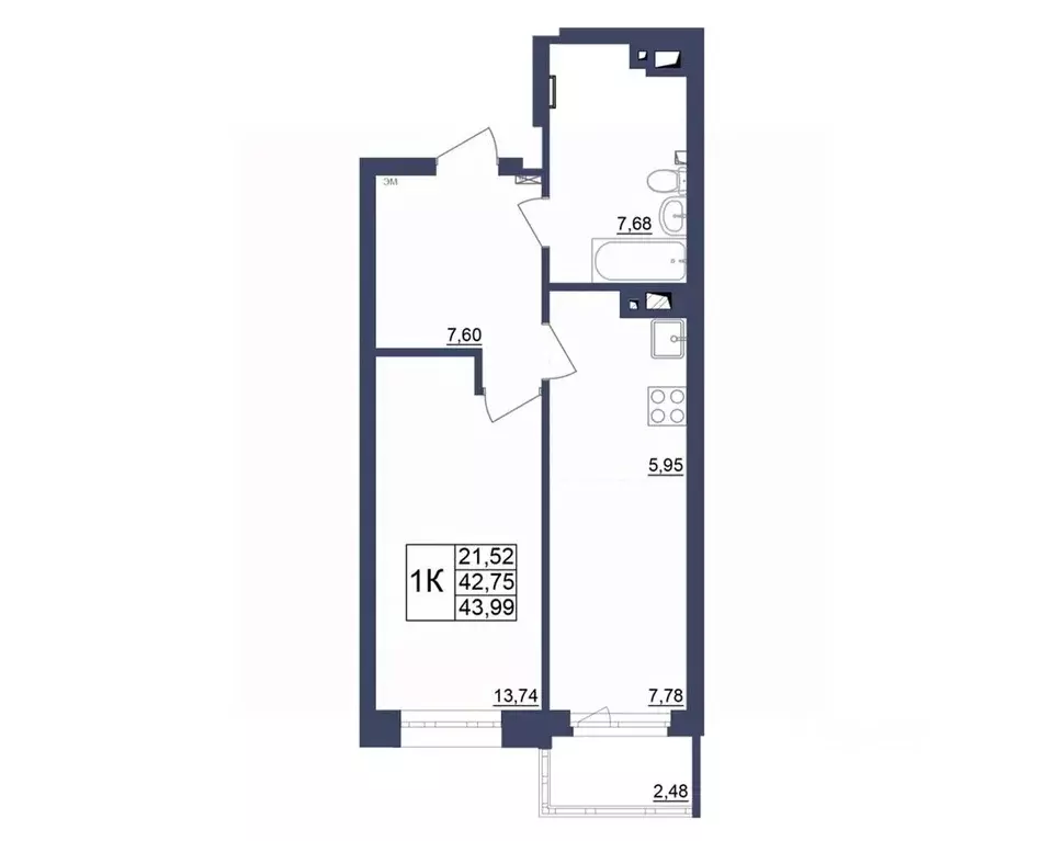 1-к кв. Башкортостан, Уфа Космос жилой комплекс, лит1 (44.11 м) - Фото 1