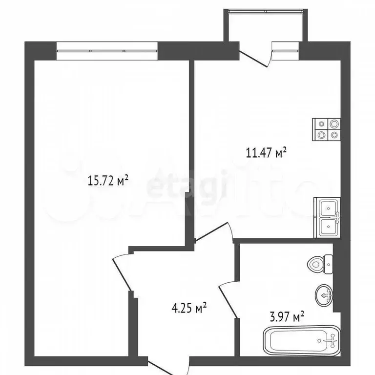 1-к. квартира, 35,6 м, 3/4 эт. - Фото 0