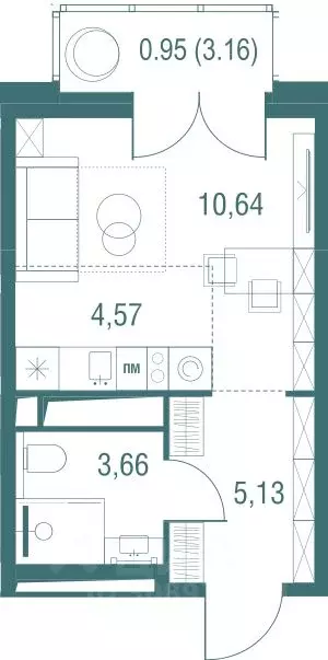 Студия Московская область, Одинцово  (24.95 м) - Фото 1