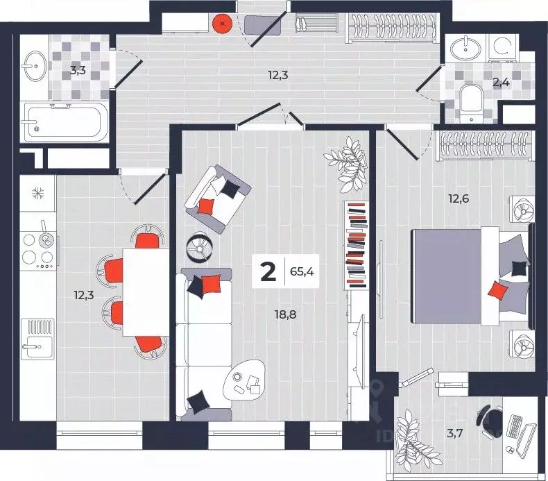 2-к кв. Тульская область, Тула ул. Академика Насоновой, 1А (65.4 м) - Фото 1