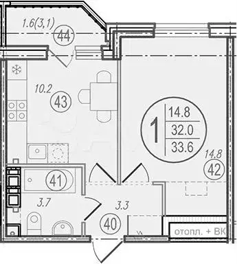 1-к. квартира, 32 м, 3/9 эт. - Фото 0