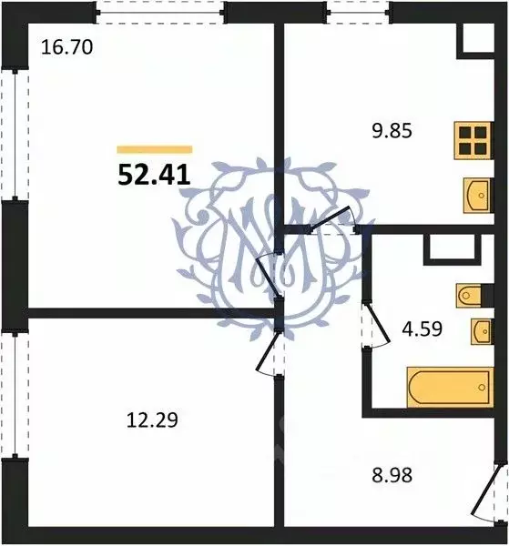 2-к кв. Крым, Евпатория городской округ, Заозерное пгт  (52.41 м) - Фото 0