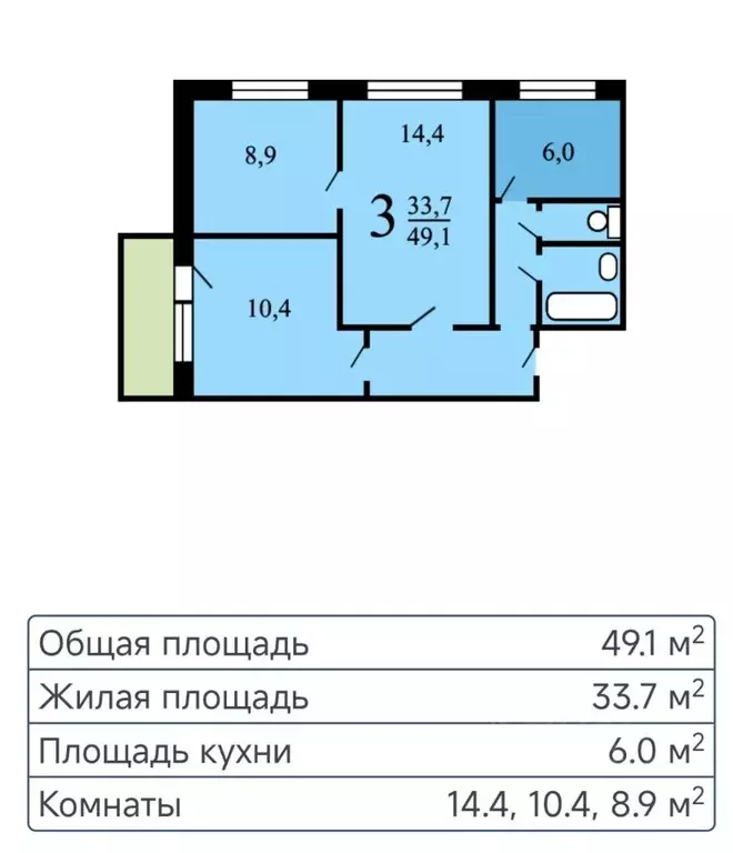 3-к кв. Москва Ореховый проезд, 31 (50.0 м) - Фото 1