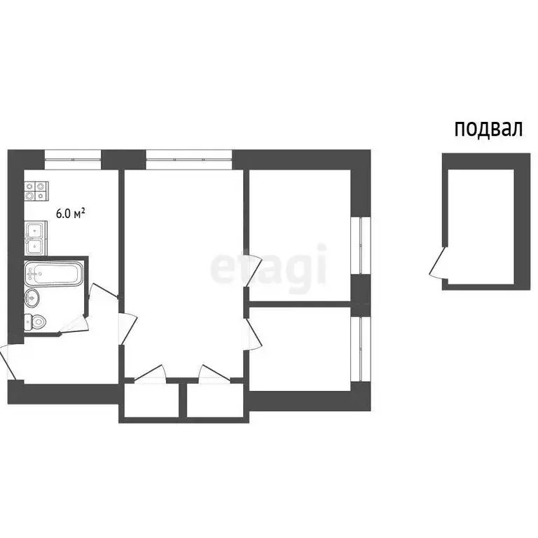 3-комнатная квартира: Черноморское, улица Чапаева, 8 (42 м) - Фото 1