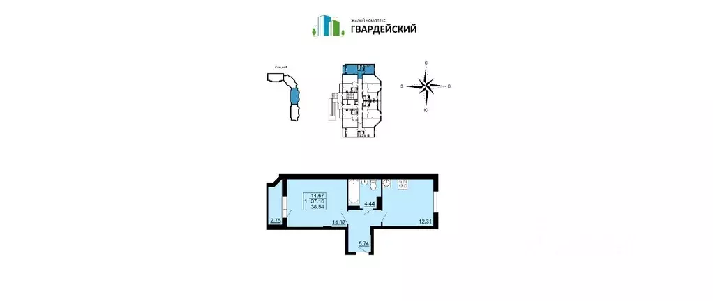 1-к кв. Владимирская область, Владимир ул. Родионовка, 4А (37.2 м) - Фото 2